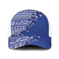 Fiji Marau na Kerisimasi Baseball Net Cap Blue Tagimoucia Tapa Masi Tribal LT9 One Size White Blue - Polynesian Pride