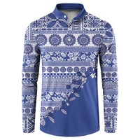 Fiji Marau na Kerisimasi Button Sweatshirt Blue Tagimoucia Tapa Masi Tribal LT9 Blue - Polynesian Pride