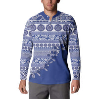 Fiji Marau na Kerisimasi Button Sweatshirt Blue Tagimoucia Tapa Masi Tribal LT9 - Polynesian Pride