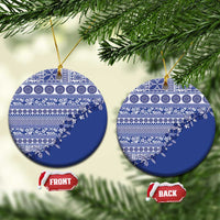 Fiji Marau na Kerisimasi Ceramic Ornament Blue Tagimoucia Tapa Masi Tribal LT9 Circle Blue - Polynesian Pride