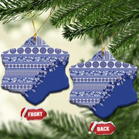 Fiji Marau na Kerisimasi Ceramic Ornament Blue Tagimoucia Tapa Masi Tribal LT9 Snow Flake Blue - Polynesian Pride