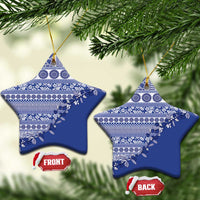 Fiji Marau na Kerisimasi Ceramic Ornament Blue Tagimoucia Tapa Masi Tribal LT9 Star Blue - Polynesian Pride