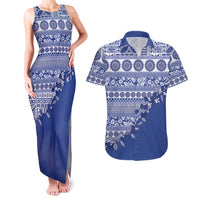 Fiji Marau na Kerisimasi Couples Matching Tank Maxi Dress and Hawaiian Shirt Blue Tagimoucia Tapa Masi Tribal - Polynesian Pride