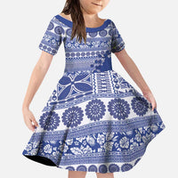 Fiji Marau na Kerisimasi Family Matching Long Sleeve Bodycon Dress and Hawaiian Shirt Blue Tagimoucia Tapa Masi Tribal - Polynesian Pride