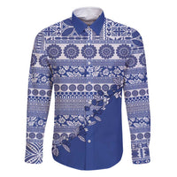 Fiji Marau na Kerisimasi Family Matching Long Sleeve Bodycon Dress and Hawaiian Shirt Blue Tagimoucia Tapa Masi Tribal - Polynesian Pride