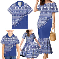 Fiji Marau na Kerisimasi Family Matching Mermaid Dress and Hawaiian Shirt Blue Tagimoucia Tapa Masi Tribal - Polynesian Pride