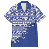 Fiji Marau na Kerisimasi Family Matching Off The Shoulder Long Sleeve Dress and Hawaiian Shirt Blue Tagimoucia Tapa Masi Tribal - Polynesian Pride