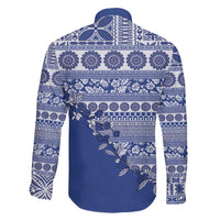 Fiji Marau na Kerisimasi Family Matching Off The Shoulder Long Sleeve Dress and Hawaiian Shirt Blue Tagimoucia Tapa Masi Tribal - Polynesian Pride