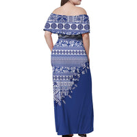 Fiji Marau na Kerisimasi Family Matching Off Shoulder Maxi Dress and Hawaiian Shirt Blue Tagimoucia Tapa Masi Tribal - Polynesian Pride