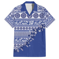 Fiji Marau na Kerisimasi Family Matching Off Shoulder Short Dress and Hawaiian Shirt Blue Tagimoucia Tapa Masi Tribal - Polynesian Pride