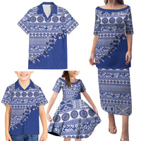 Fiji Marau na Kerisimasi Family Matching Puletasi and Hawaiian Shirt Blue Tagimoucia Tapa Masi Tribal - Polynesian Pride