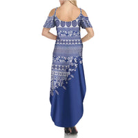 Fiji Marau na Kerisimasi Family Matching Summer Maxi Dress and Hawaiian Shirt Blue Tagimoucia Tapa Masi Tribal - Polynesian Pride