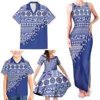 Fiji Marau na Kerisimasi Family Matching Tank Maxi Dress and Hawaiian Shirt Blue Tagimoucia Tapa Masi Tribal - Polynesian Pride