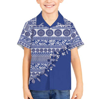 Fiji Marau na Kerisimasi Family Matching Tank Maxi Dress and Hawaiian Shirt Blue Tagimoucia Tapa Masi Tribal - Polynesian Pride