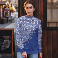 Fiji Marau na Kerisimasi Ugly Christmas Sweater Blue Tagimoucia Tapa Masi Tribal - Polynesian Pride