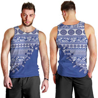 Fiji Marau na Kerisimasi Men Tank Top Blue Tagimoucia Tapa Masi Tribal LT9 - Polynesian Pride