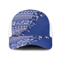 Fiji Marau na Kerisimasi Mesh Trucker Cap Blue Tagimoucia Tapa Masi Tribal LT9 One Size White Blue - Polynesian Pride