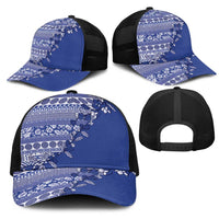 Fiji Marau na Kerisimasi Mesh Trucker Cap Blue Tagimoucia Tapa Masi Tribal LT9 - Polynesian Pride