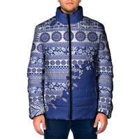 Fiji Marau na Kerisimasi Padded Jacket Blue Tagimoucia Tapa Masi Tribal LT9 Men Blue - Polynesian Pride