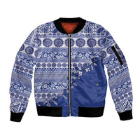 Fiji Marau na Kerisimasi Sleeve Zip Bomber Jacket Blue Tagimoucia Tapa Masi Tribal LT9 Unisex Blue - Polynesian Pride
