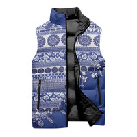 Fiji Marau na Kerisimasi Sleeveless Puffer Jacket Blue Tagimoucia Tapa Masi Tribal LT9 - Polynesian Pride