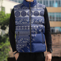 Fiji Marau na Kerisimasi Sleeveless Puffer Jacket Blue Tagimoucia Tapa Masi Tribal LT9 - Polynesian Pride