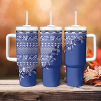 Fiji Marau na Kerisimasi Tumbler With Handle Blue Tagimoucia Tapa Masi Tribal - Polynesian Pride