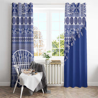 Fiji Marau na Kerisimasi Window Curtain Blue Tagimoucia Tapa Masi Tribal LT9 - Polynesian Pride