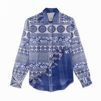 Fiji Marau na Kerisimasi Women Casual Shirt Blue Tagimoucia Tapa Masi Tribal - Polynesian Pride
