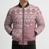 Fiji Marau na Kerisimasi Bomber Puffer Jacket Dusty Rose Tagimoucia Tapa Masi Tribal LT9 - Polynesian Pride