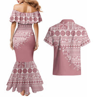 Fiji Marau na Kerisimasi Couples Matching Mermaid Dress and Hawaiian Shirt Dusty Rose Tagimoucia Tapa Masi Tribal - Polynesian Pride