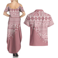 Fiji Marau na Kerisimasi Couples Matching Summer Maxi Dress and Hawaiian Shirt Dusty Rose Tagimoucia Tapa Masi Tribal - Polynesian Pride