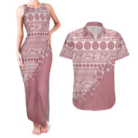 Fiji Marau na Kerisimasi Couples Matching Tank Maxi Dress and Hawaiian Shirt Dusty Rose Tagimoucia Tapa Masi Tribal - Polynesian Pride