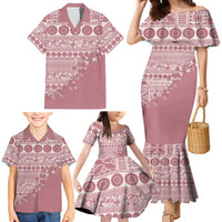 Fiji Marau na Kerisimasi Family Matching Mermaid Dress and Hawaiian Shirt Dusty Rose Tagimoucia Tapa Masi Tribal - Polynesian Pride