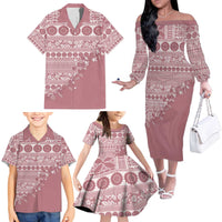 Fiji Marau na Kerisimasi Family Matching Off The Shoulder Long Sleeve Dress and Hawaiian Shirt Dusty Rose Tagimoucia Tapa Masi Tribal - Polynesian Pride