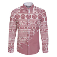 Fiji Marau na Kerisimasi Family Matching Off The Shoulder Long Sleeve Dress and Hawaiian Shirt Dusty Rose Tagimoucia Tapa Masi Tribal - Polynesian Pride