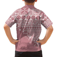 Fiji Marau na Kerisimasi Family Matching Off Shoulder Short Dress and Hawaiian Shirt Dusty Rose Tagimoucia Tapa Masi Tribal - Polynesian Pride