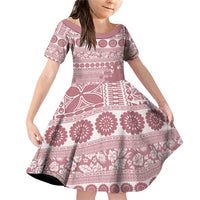 Fiji Marau na Kerisimasi Family Matching Off Shoulder Short Dress and Hawaiian Shirt Dusty Rose Tagimoucia Tapa Masi Tribal - Polynesian Pride