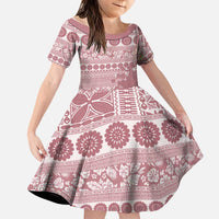 Fiji Marau na Kerisimasi Family Matching Short Sleeve Bodycon Dress and Hawaiian Shirt Dusty Rose Tagimoucia Tapa Masi Tribal - Polynesian Pride