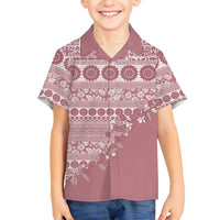 Fiji Marau na Kerisimasi Family Matching Summer Maxi Dress and Hawaiian Shirt Dusty Rose Tagimoucia Tapa Masi Tribal - Polynesian Pride