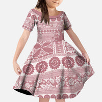Fiji Marau na Kerisimasi Kid Short Sleeve Dress Dusty Rose Tagimoucia Tapa Masi Tribal - Polynesian Pride