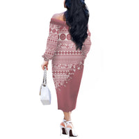 Fiji Marau na Kerisimasi Off The Shoulder Long Sleeve Dress Dusty Rose Tagimoucia Tapa Masi Tribal - Polynesian Pride