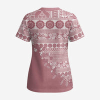 Fiji Marau na Kerisimasi Scrub Top Dusty Rose Tagimoucia Tapa Masi Tribal LT9 - Polynesian Pride