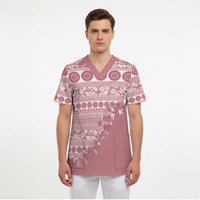Fiji Marau na Kerisimasi Scrub Top Dusty Rose Tagimoucia Tapa Masi Tribal LT9 - Polynesian Pride