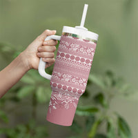 Fiji Marau na Kerisimasi Tumbler With Handle Dusty Rose Tagimoucia Tapa Masi Tribal - Polynesian Pride