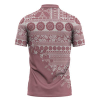 Fiji Marau na Kerisimasi Zipper Polo Shirt Dusty Rose Tagimoucia Tapa Masi Tribal - Polynesian Pride