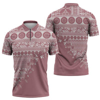 Fiji Marau na Kerisimasi Zipper Polo Shirt Dusty Rose Tagimoucia Tapa Masi Tribal - Polynesian Pride