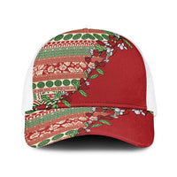 Fiji Marau na Kerisimasi Baseball Net Cap Red Tagimoucia Tapa Masi Tribal LT9 One Size White Red - Polynesian Pride