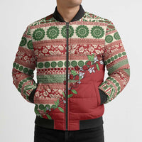 Fiji Marau na Kerisimasi Bomber Puffer Jacket Red Tagimoucia Tapa Masi Tribal LT9 - Polynesian Pride