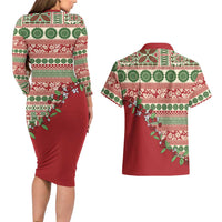 Fiji Marau na Kerisimasi Couples Matching Long Sleeve Bodycon Dress and Hawaiian Shirt Red Tagimoucia Tapa Masi Tribal - Polynesian Pride